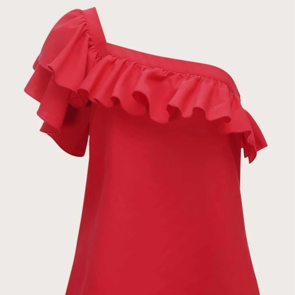 New, Lavishly Paris Women’s Absolutely Exquisite One Shoulder Ruffle Trim Blouse - Picture 6 of 15